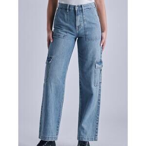 Hidden Denim Jeans Sz 28 Cargo Blue Pockets Buckle Wide Leg Baggy Pants